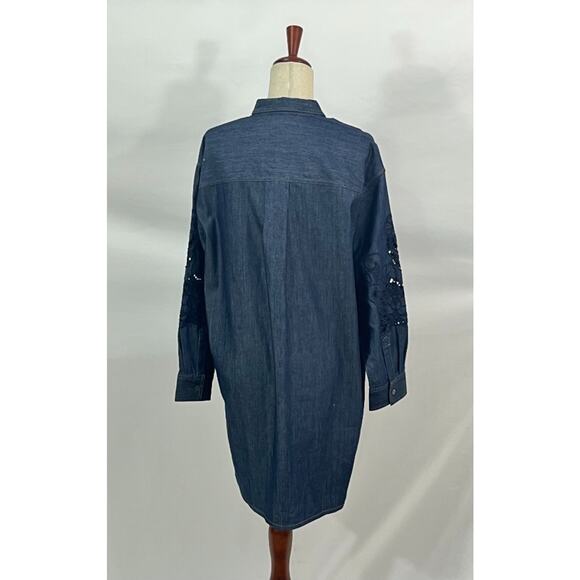 JOHNNY WAS Jade Sz S Small Katella Denim Eyelet Lace Shirt Dress NWT - Picture 4 of 10